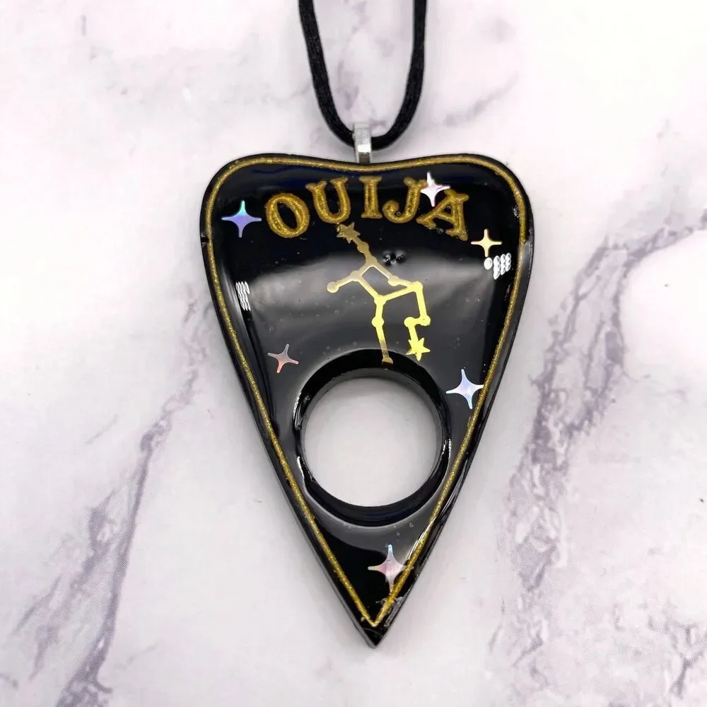 Black Virgo Zodiac Ouija Planchette Necklace Divination Witch Occult Jewelry